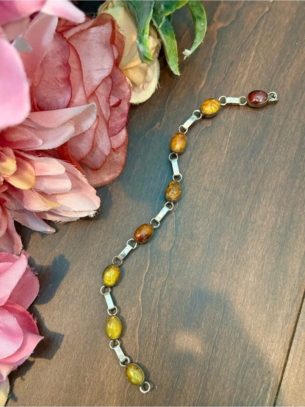 Larimar/Amber Artisan Handmade Dominican Sterling Silver Happy Hour Bracelet - Picture 14 of 15